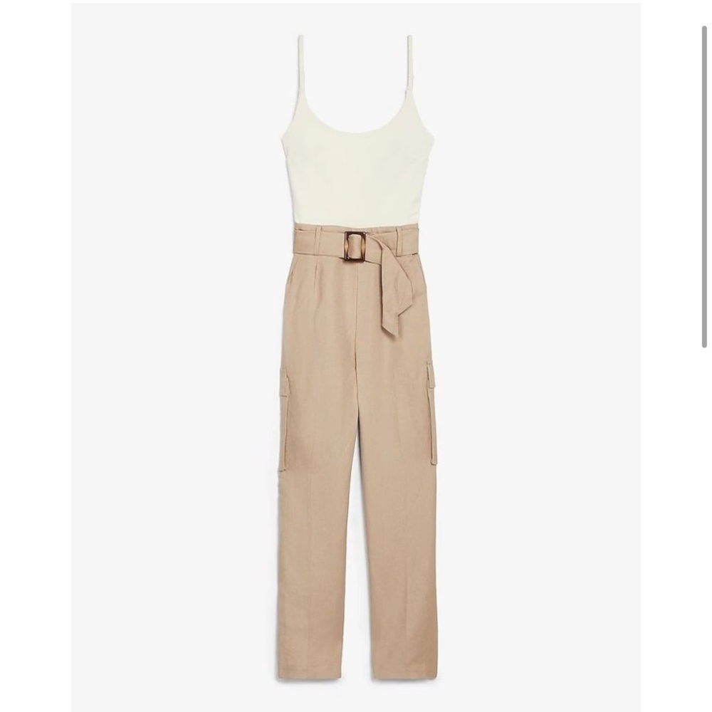Express Cream Tank & Tan Cargo Belted Jumpsuit